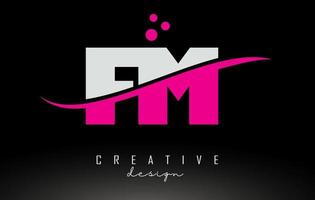 logotipo de letra fm fm en blanco y rosa con swoosh y puntos. vector