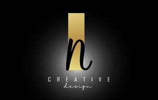 Golden Letters IN Logo with a minimalist design. Letters I and N with geometric and handwritten typography. vector