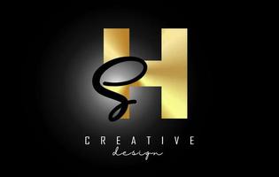 Golden Letters HS Logo with a minimalist design. Letters H and S with geometric and handwritten typography. vector