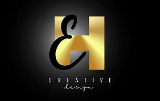 Golden Letters HE Logo with a minimalist design. Letters H and E with geometric and handwritten typography. vector