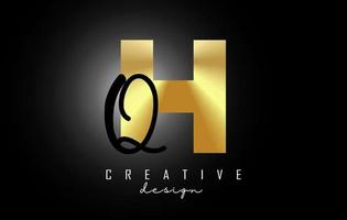 Golden Letters HQ Logo with a minimalist design. Letters H and Q with geometric and handwritten typography. vector