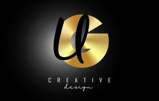 Golden Letters GU Logo with a minimalist design. Letters G and U with geometric and handwritten typography. vector