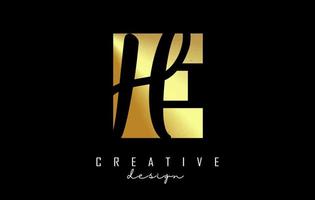 Golden Letters EH Logo with a minimalist design. Letters E and H with geometric and handwritten typography. vector