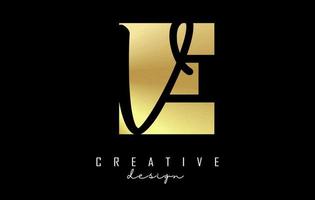 Golden Letters EV Logo with a minimalist design. Letters E and V with geometric and handwritten typography. vector