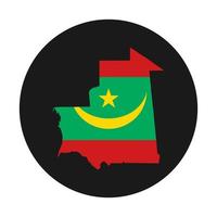 Mauritania mapa silueta con bandera sobre fondo negro vector