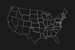 High detailed map of USA with states borders on black backgrond vector