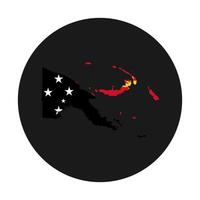 Bandera de Papua Nueva Guinea mapa silueta con bandera sobre fondo negro vector