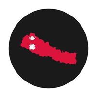 Mapa de Nepal silueta con bandera sobre fondo negro vector