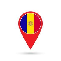 puntero del mapa con el país andorra. bandera de andorra ilustración vectorial vector