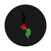 Mapa de Malawi silueta con bandera sobre fondo negro vector