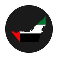 Mapa de Emiratos Árabes Unidos silueta con bandera sobre fondo negro vector