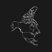 North America map with regions. USA, Canada, Mexico maps. Outline North America map isolated on black background.