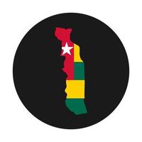 Togo mapa silueta con bandera sobre fondo negro vector