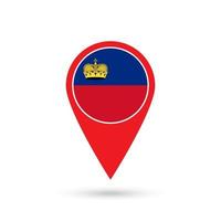 Map pointer with country Liechtenstein. Liechtenstein flag. Vector illustration.