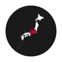 Japón mapa silueta con bandera sobre fondo negro vector