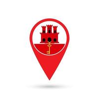 Map pointer with country Gibraltar. Gibraltar flag. Vector illustration.