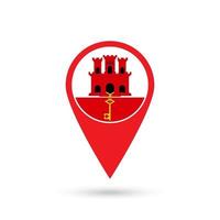 Map pointer with country Gibraltar. Gibraltar flag. Vector illustration.