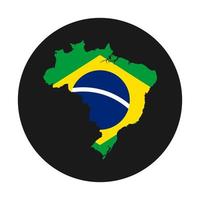 Silueta de mapa de Brasil con bandera sobre fondo negro vector