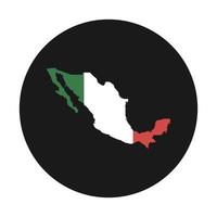 México mapa silueta con bandera sobre fondo negro