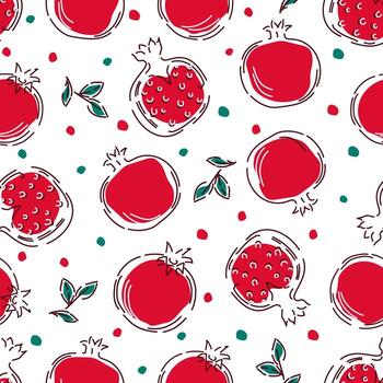 patrón impecable con frutas de granada en un estilo lineal. fondo vectorial dibujado a mano. vector