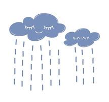 Clouds with rain in cartoon style. Children's illustration. Decor photos, postcards, posters, stickers. Vector. vector