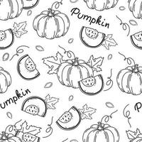 Pumpkin seamless pattern. Offline. Coloring book. Decor for the menu. Vector background.