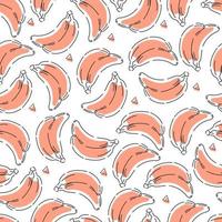 Seamless pattern of pink bananas and triangles. Stylish vector background.