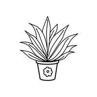 Cactus in a pot on a white background. Icon. Vector contour illustration.