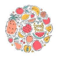 set of fruits. Healthy eco food. Icons. Vector illustration.