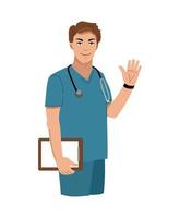 young doctor with a stethoscope on a white background. Healthcare. Vector illustration.