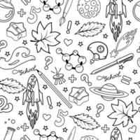 School seamless pattern in the outline style. Coloring book. Vector background.