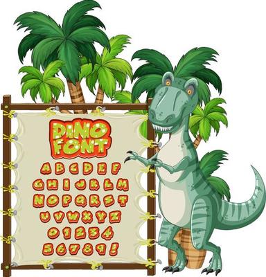 Font design for english alphabets in dinosaur character on canvas board