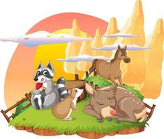 Isolated scene with different cute animals vector