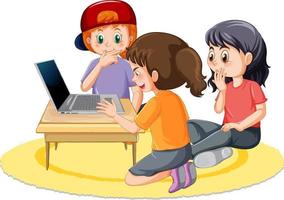 niños usando laptop sobre fondo blanco vector