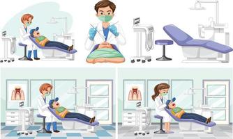 Set of dentist instruments examining patient teeth vector