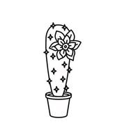 Cactus in a pot on a white background. Vector linear illustration.