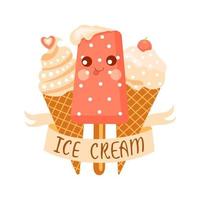Cartoon ice cream logo on white background. Vector illustration.