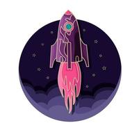 Launch of a space rocket into space. The universe. Space travel. Vector illustration.