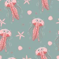 Seamless pattern with jellyfish and starfish. Child. Vector illustration.