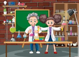 Laboratory scene with scientist cartoon character vector