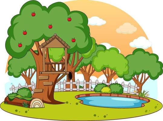 A simple tree house in nature background