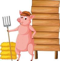 Isolated wooden banner with funny pig vector