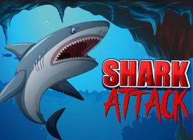Aggressive shark underwater deep sea background vector