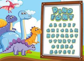 Font design for english alphabets in dinosaur character on white board vector