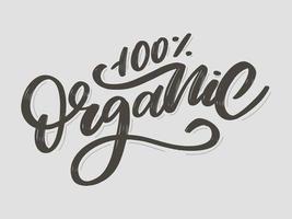 Organic brush lettering. Hand drawn word organic with green leaves. Label, logo template for organic products, healthy food markets.