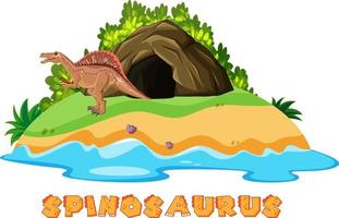 Spinosaurus standing by the cave vector