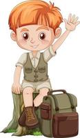 Little boy in camping outfit with backpack vector