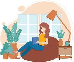 A woman spending time in the living room vector