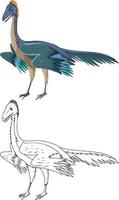 Archaeopteryx dinosaur with its doodle outline on white background vector