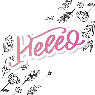 Hello in hand drawn style. Hello world. Lettering design concept. White background. Hand lettering typography. New year party. Hello quote message bubble. Hello symbol.